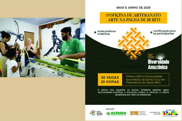 Escola Livre de Pimenteiras Arte e Cultura Diversidade Amazônica promove 2ª Oficina de Artesanato em Palha de Buriti em Rondônia