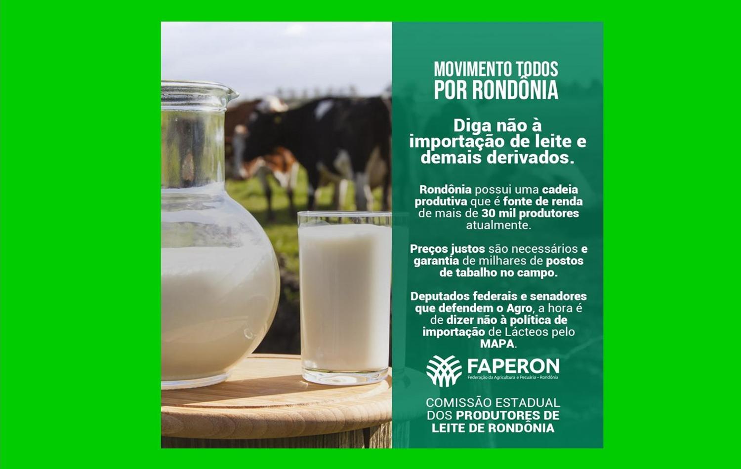 FAPERON e Comissão de Produtores criam movimento contra importação de leite