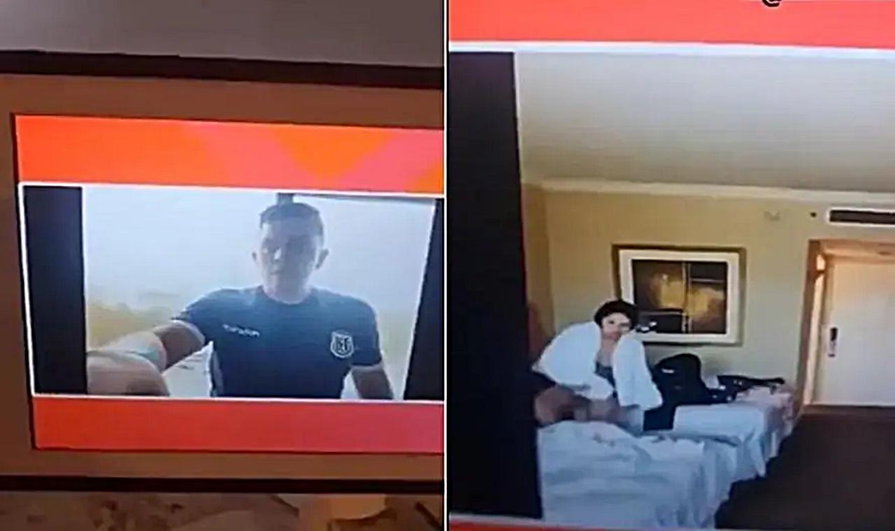 VÍDEO: Amante é vista no quarto de jornalista durante ‘live’ das Eliminatórias da Copa