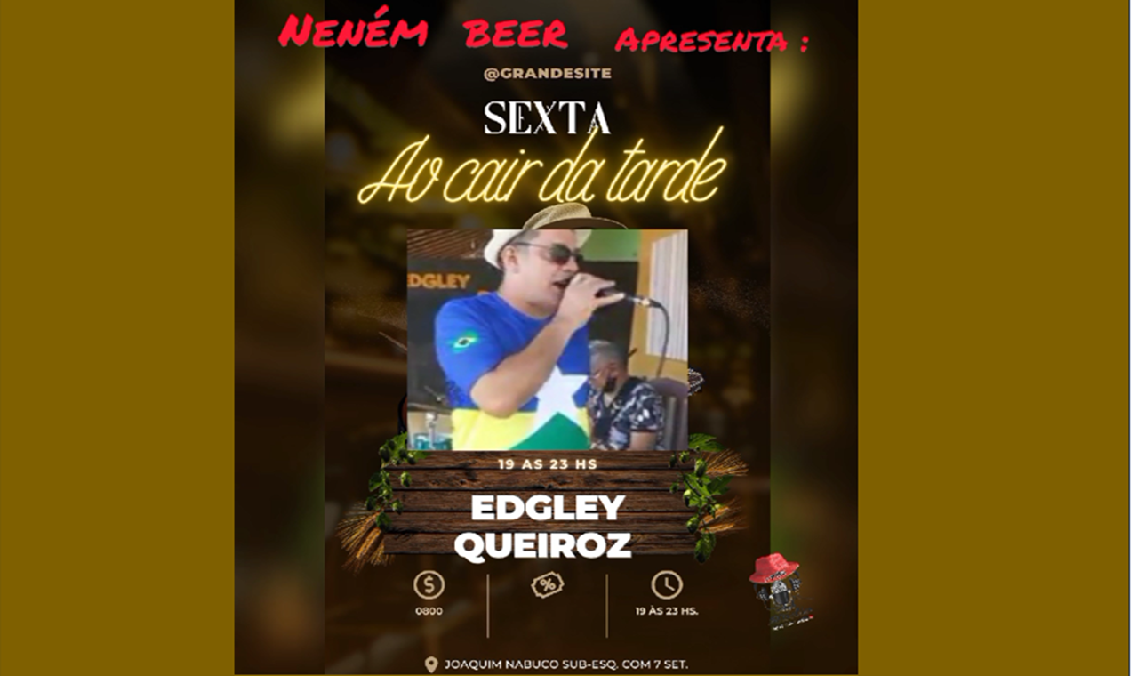 Cantor e compositor Edgley Queiroz se apresentará nessa sexta-feira(06) no Bar do Neném, a partir das 19hs