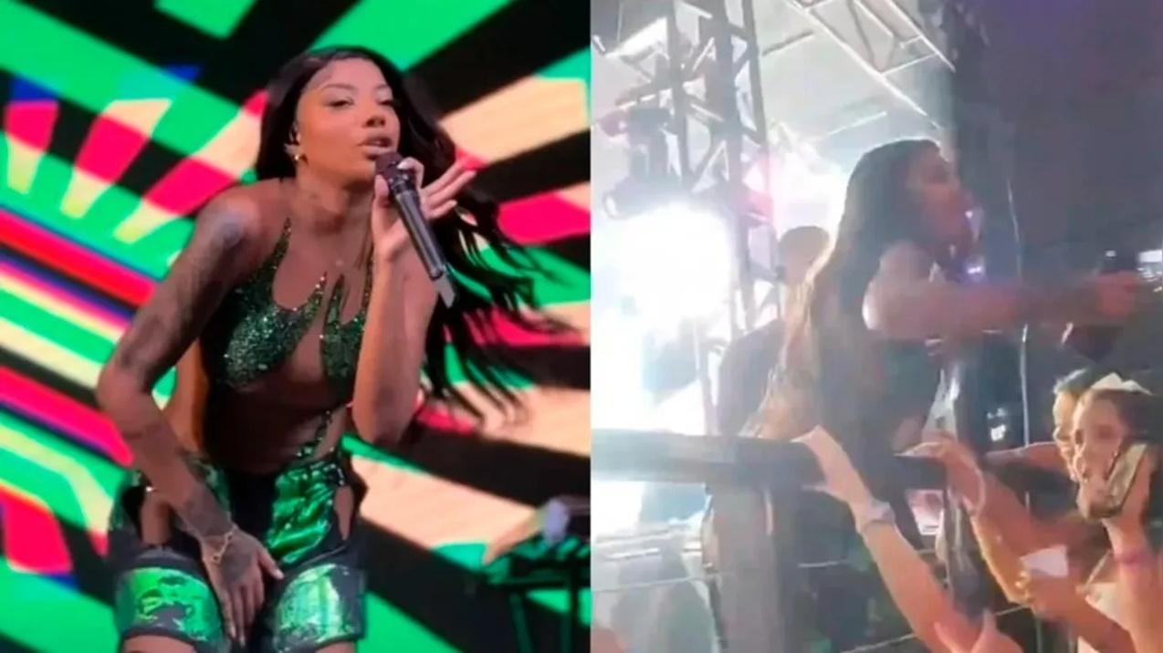 VÍDEO: Ludmilla se irrita após fã jogar água na cantora durante show
