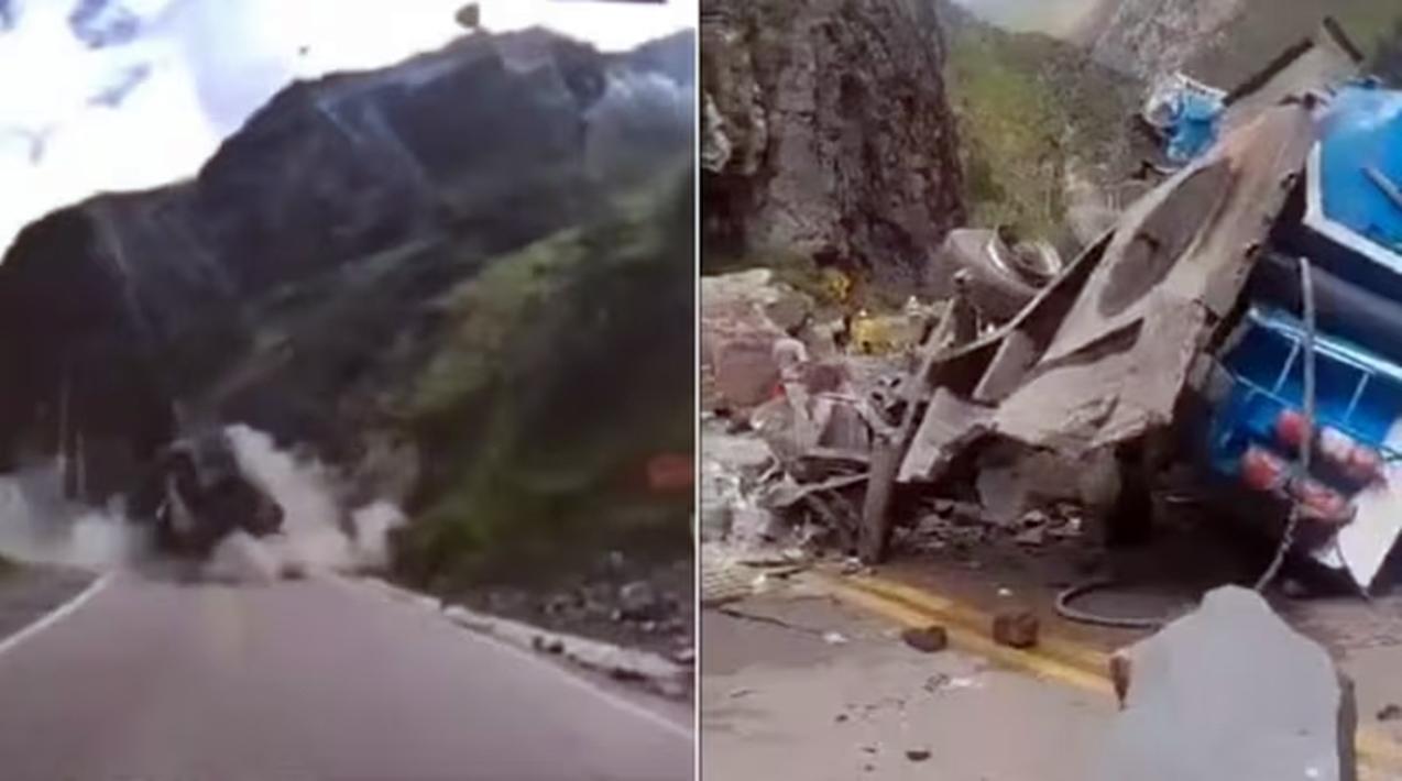 Vídeo impressionante: Carros são esmagados por rochas em rodovia