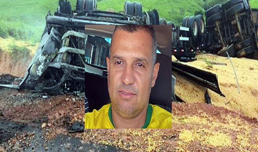 Motorista morre carbonizado após carreta tombar e pegar fogo