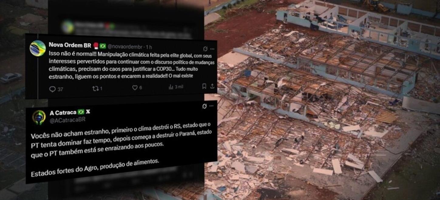 Extrema direita, cada dia mais parecida com uma seita,  associa tornado no Paraná à COP30 e PT: ‘Faz o L’